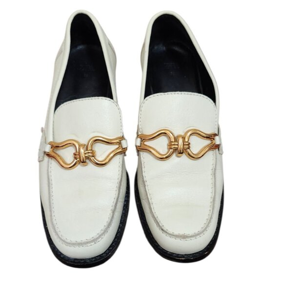 ZARA White Leather Horsebit Loafers Women EU 39 US 8. 5 Gold Buckle AIRFIT Flat - Picture 2 of 13